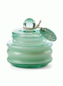 Стъклена мини соева свещ с капак Падивакс, Лъч - светло зелена - опушен лайм